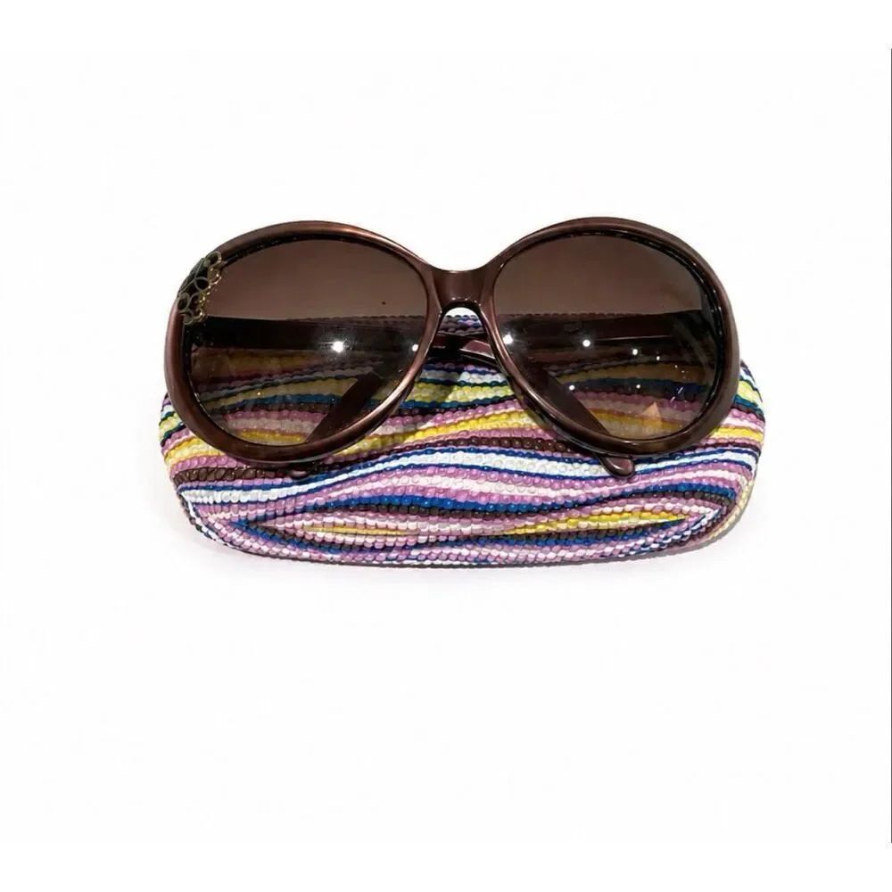 Yves Saint Laurent Paris Oversized Sunglasses Round 6136 Brownish Red Metallic
